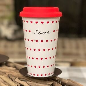 “LOVE” & Hearts Ceramic Double Wall Insulated Travel Mug